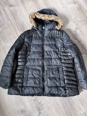 GOGO Black Quilted Bomber Jacket with Faux-Fur Trim